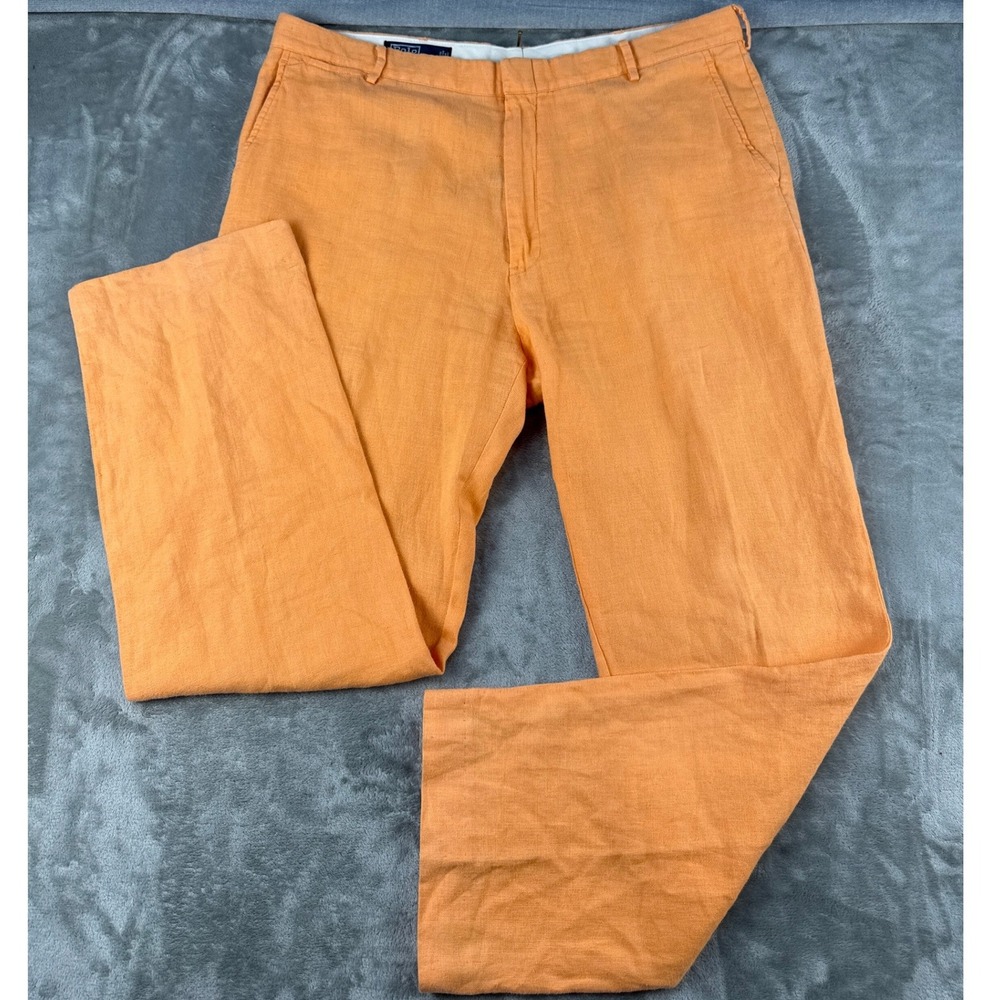 Polo Ralph Lauren Linen Pants Mens 40/34 Flat Front Orange EUC